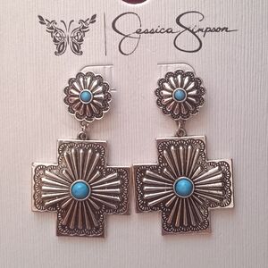 Jessica Simpson Silver Earrings with Turquoise Detail